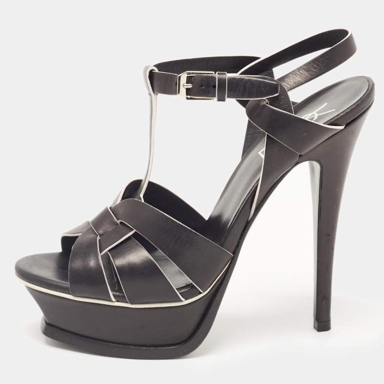 Pre Owned Saint Laurent Black Leather Tribute Sandals Size 36