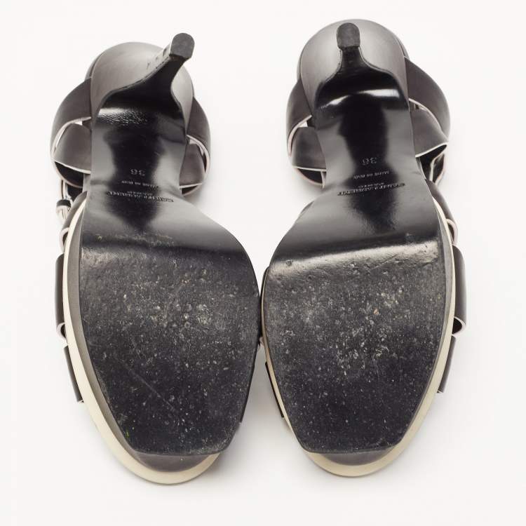 Pre Owned Saint Laurent Black Leather Tribute Sandals Size 36
