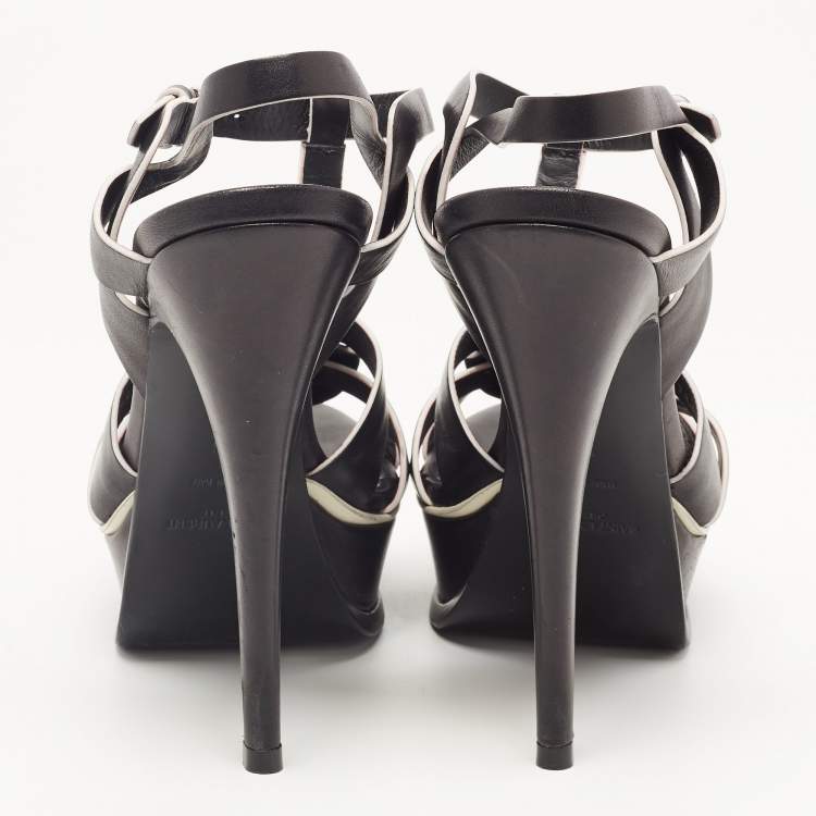 Pre Owned Saint Laurent Black Leather Tribute Sandals Size 36