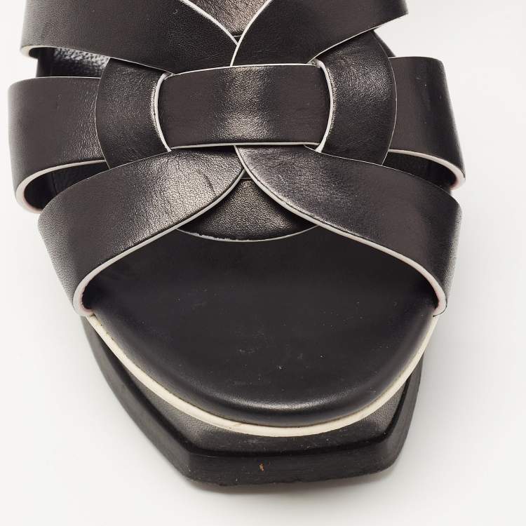 Pre Owned Saint Laurent Black Leather Tribute Sandals Size 36