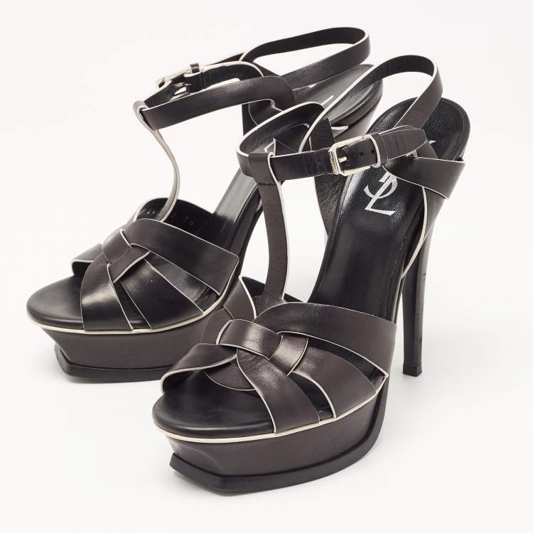 Pre Owned Saint Laurent Black Leather Tribute Sandals Size 36