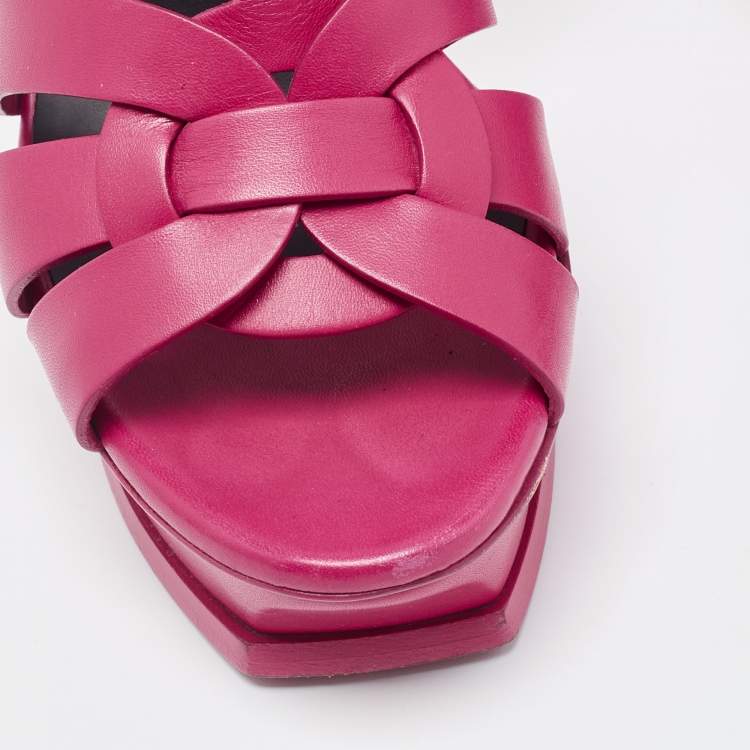 Pre Owned Saint Laurent Paris Pink Leather Tribute Sandals Size 40