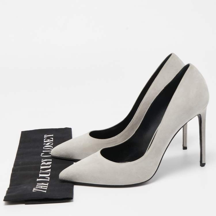 Pre Owned Saint Laurent Grey Suede Anja Pointed Toe Pumps Size 39.5