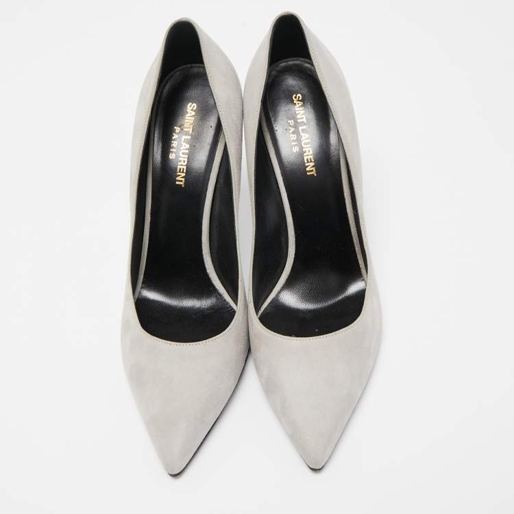 Pre Owned Saint Laurent Grey Suede Anja Pointed Toe Pumps Size 39.5