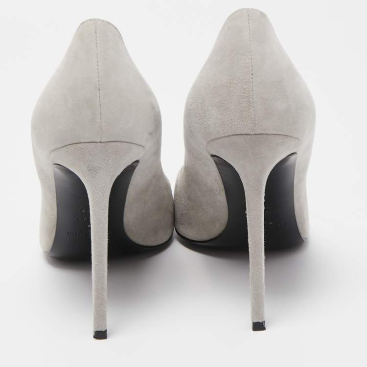 Pre Owned Saint Laurent Grey Suede Anja Pointed Toe Pumps Size 39.5