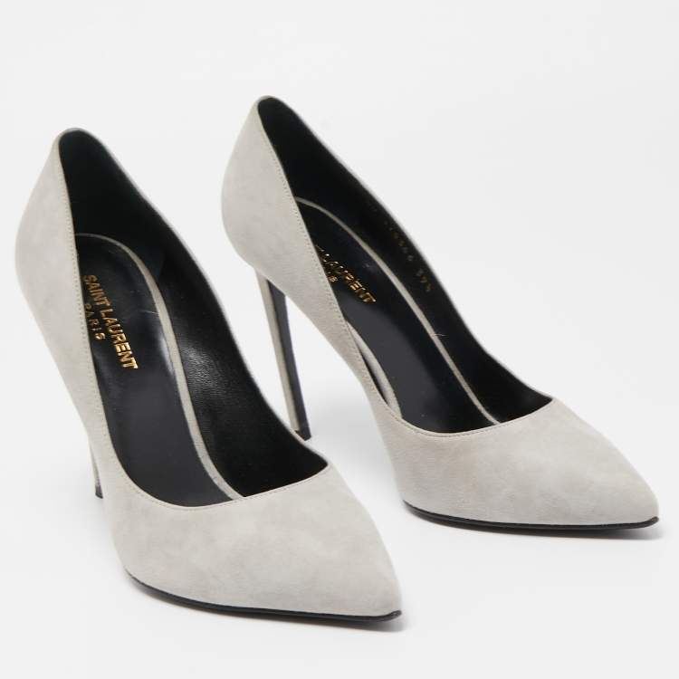 Pre Owned Saint Laurent Grey Suede Anja Pointed Toe Pumps Size 39.5
