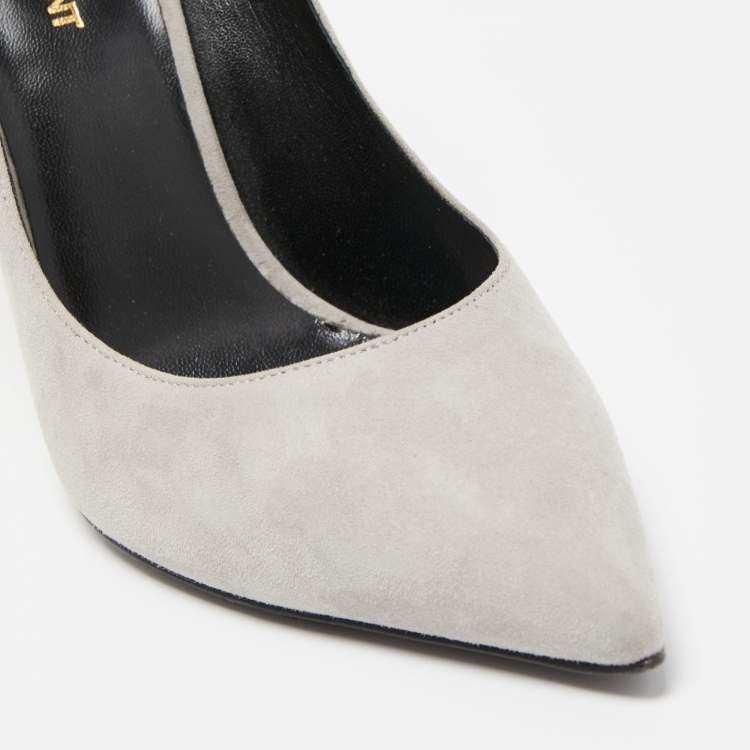 Pre Owned Saint Laurent Grey Suede Anja Pointed Toe Pumps Size 39.5