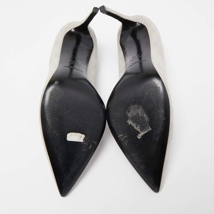 Pre Owned Saint Laurent Grey Suede Anja Pointed Toe Pumps Size 39.5