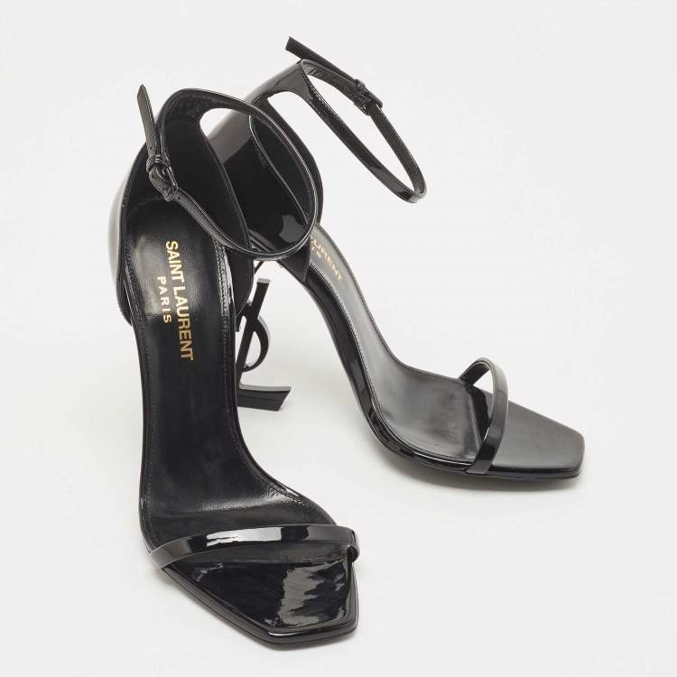 مملوكة مسبقًا Saint Laurent Black Patent Leather Opyum Ankle Strap Sandals Size 37