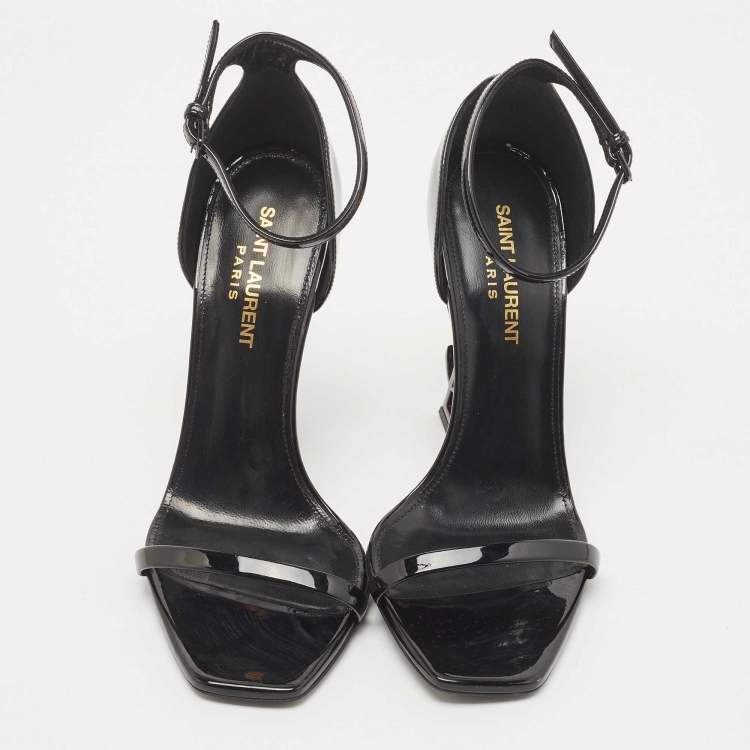 مملوكة مسبقًا Saint Laurent Black Patent Leather Opyum Ankle Strap Sandals Size 37
