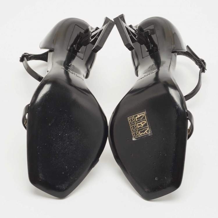 مملوكة مسبقًا Saint Laurent Black Patent Leather Opyum Ankle Strap Sandals Size 37
