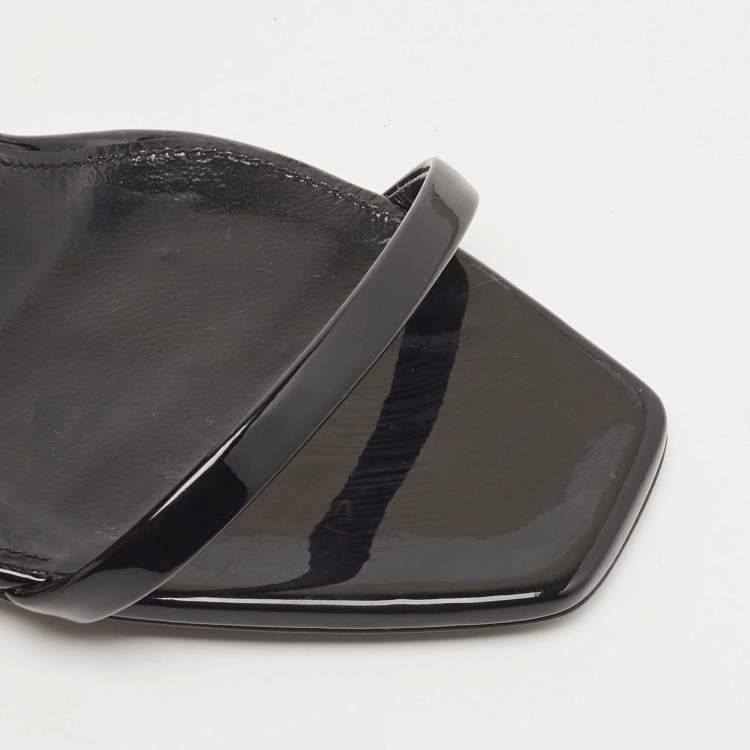 مملوكة مسبقًا Saint Laurent Black Patent Leather Opyum Ankle Strap Sandals Size 37
