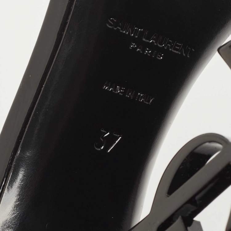 مملوكة مسبقًا Saint Laurent Black Patent Leather Opyum Ankle Strap Sandals Size 37