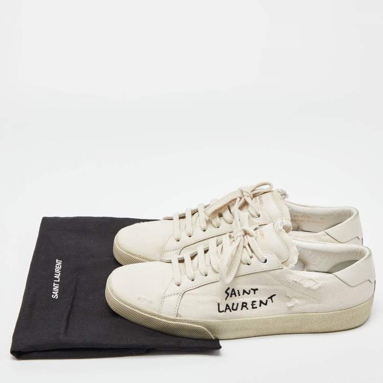 Pre Owned Saint Laurent Off White Canvas and Leather Court Classic Low Top Sneakers Size 40
