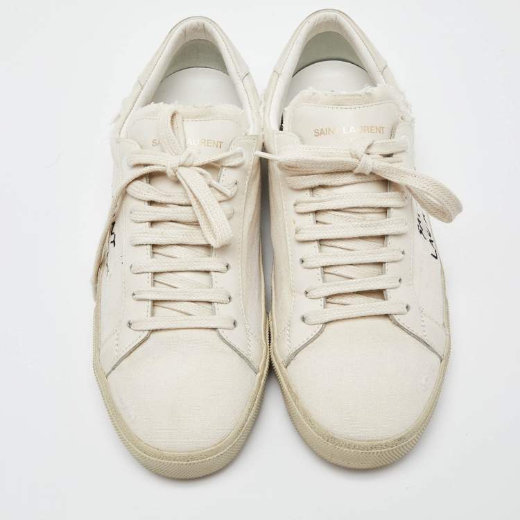 Pre Owned Saint Laurent Off White Canvas and Leather Court Classic Low Top Sneakers Size 40
