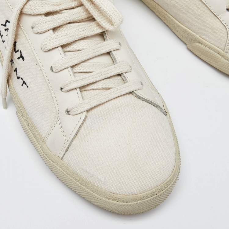Pre Owned Saint Laurent Off White Canvas and Leather Court Classic Low Top Sneakers Size 40