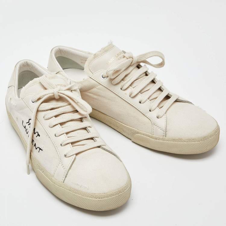 Pre Owned Saint Laurent Off White Canvas and Leather Court Classic Low Top Sneakers Size 40