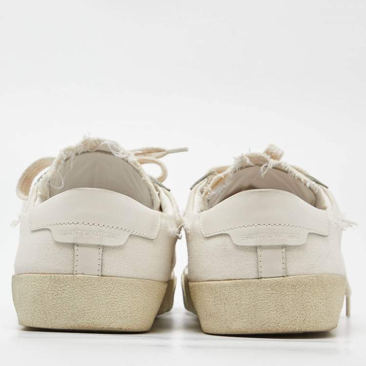 Pre Owned Saint Laurent Off White Canvas and Leather Court Classic Low Top Sneakers Size 40