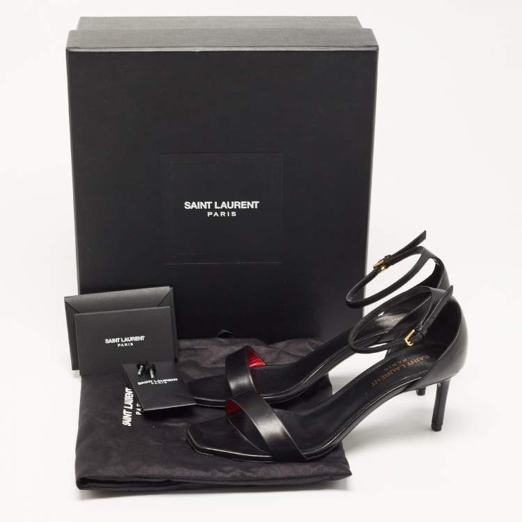 Pre Owned Saint Laurent Black Leather Jane Ankle Strap Sandals Size 37
