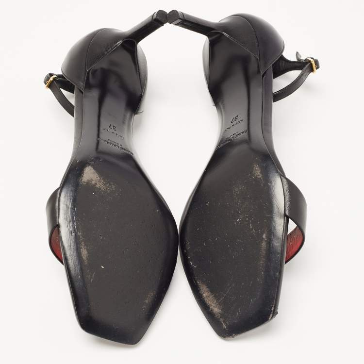Pre Owned Saint Laurent Black Leather Jane Ankle Strap Sandals Size 37
