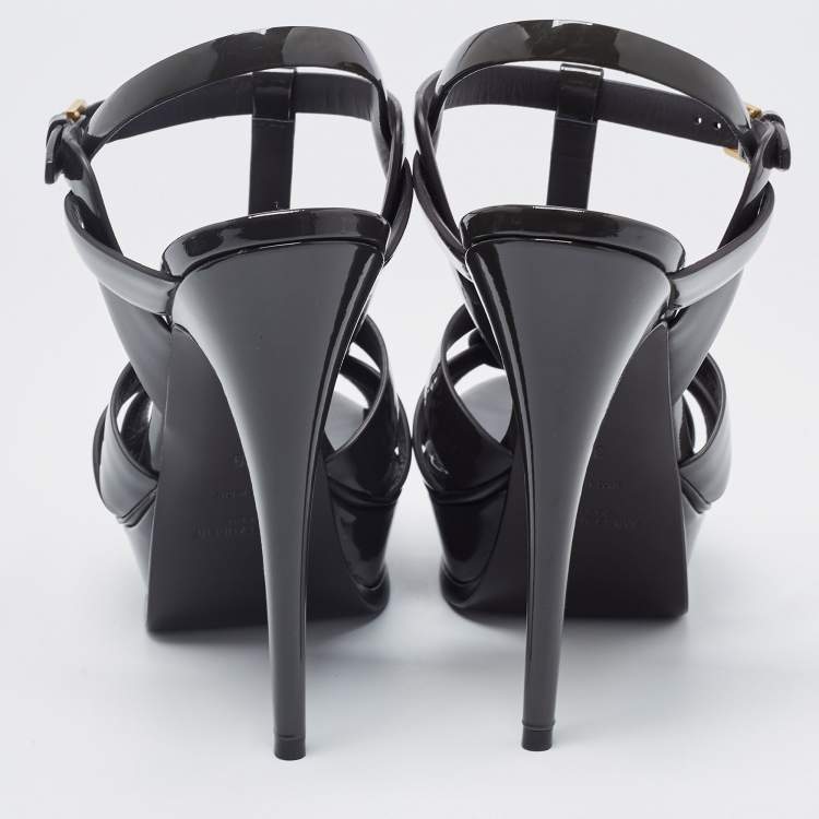 Pre Owned Saint Laurent Dark Green Patent Tribute Sandals Size 39