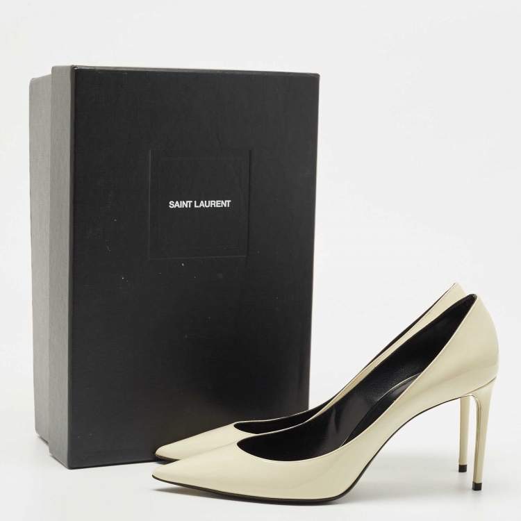 Pre Owned Saint Laurent Paris White Patent Leather Anja Pointed Toe Pumps Size 40
