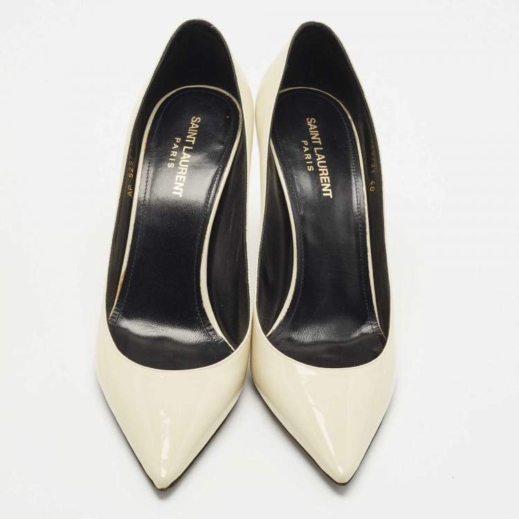 Pre Owned Saint Laurent Paris White Patent Leather Anja Pointed Toe Pumps Size 40