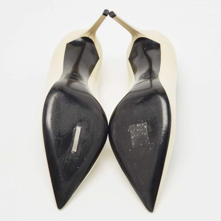 Pre Owned Saint Laurent Paris White Patent Leather Anja Pointed Toe Pumps Size 40
