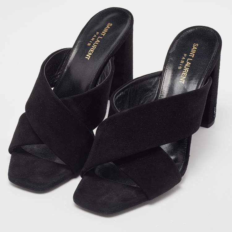 Pre Owned Saint Laurent Black Suede Loulou Slide Sandals Size 41