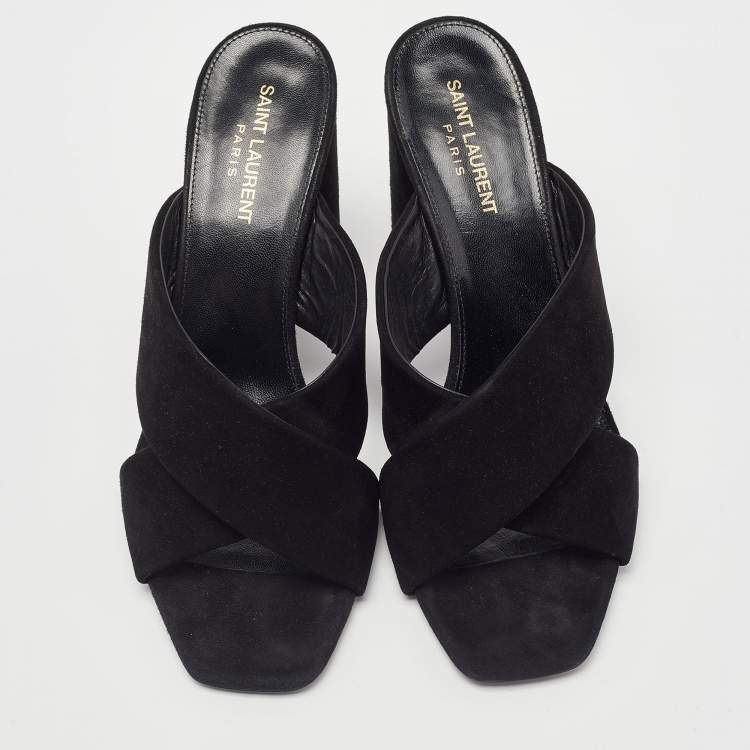 Pre Owned Saint Laurent Black Suede Loulou Slide Sandals Size 41