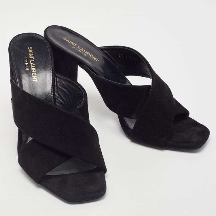 Pre Owned Saint Laurent Black Suede Loulou Slide Sandals Size 41