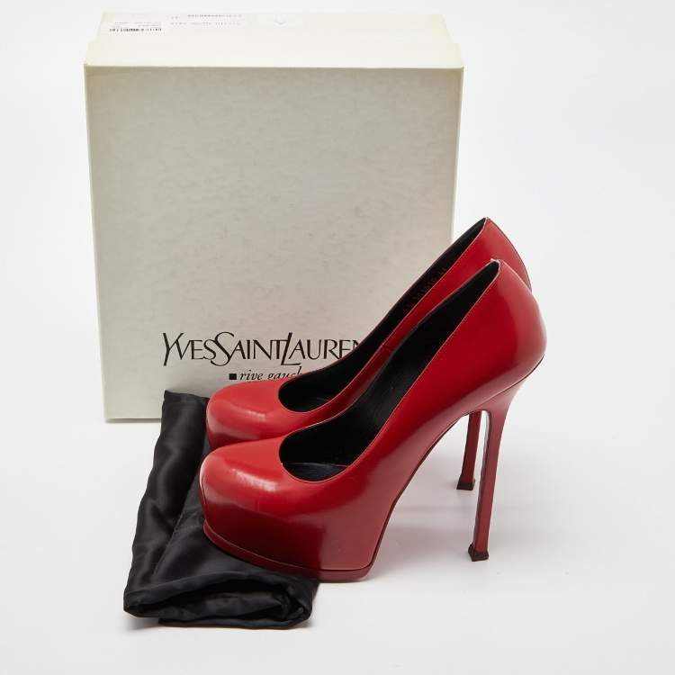 Pre Owned Saint Laurent Red Leather Tribtoo Platform Pumps Size 41