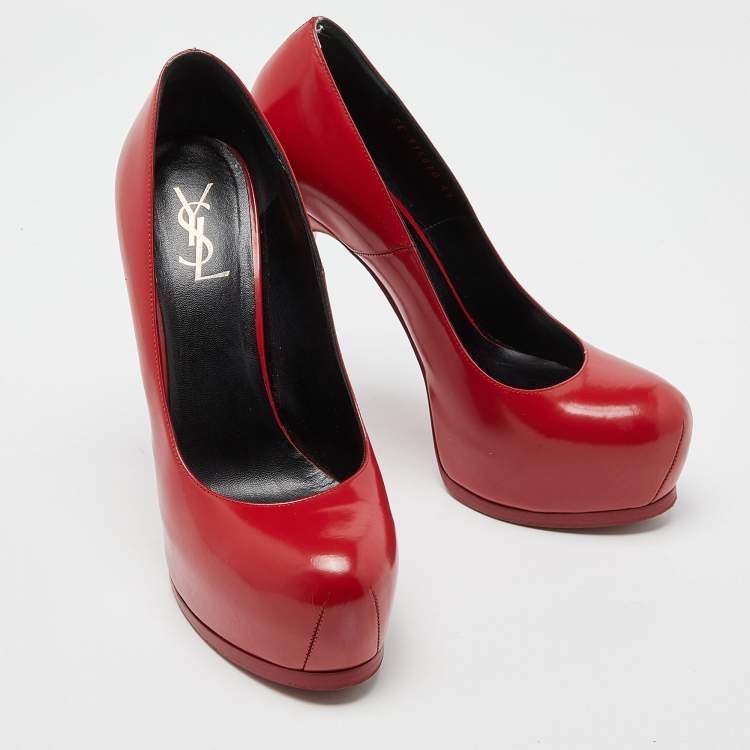 Pre Owned Saint Laurent Red Leather Tribtoo Platform Pumps Size 41