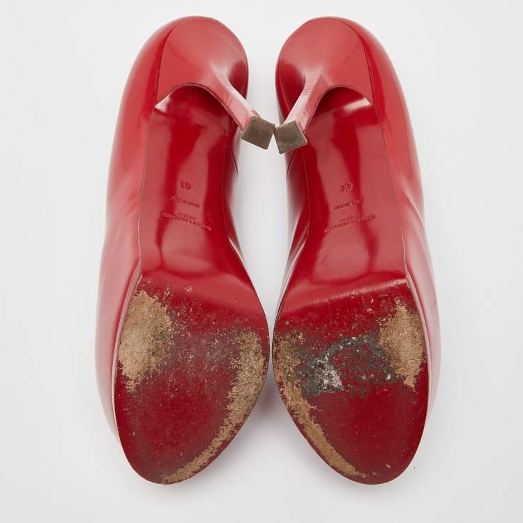 Pre Owned Saint Laurent Red Leather Tribtoo Platform Pumps Size 41