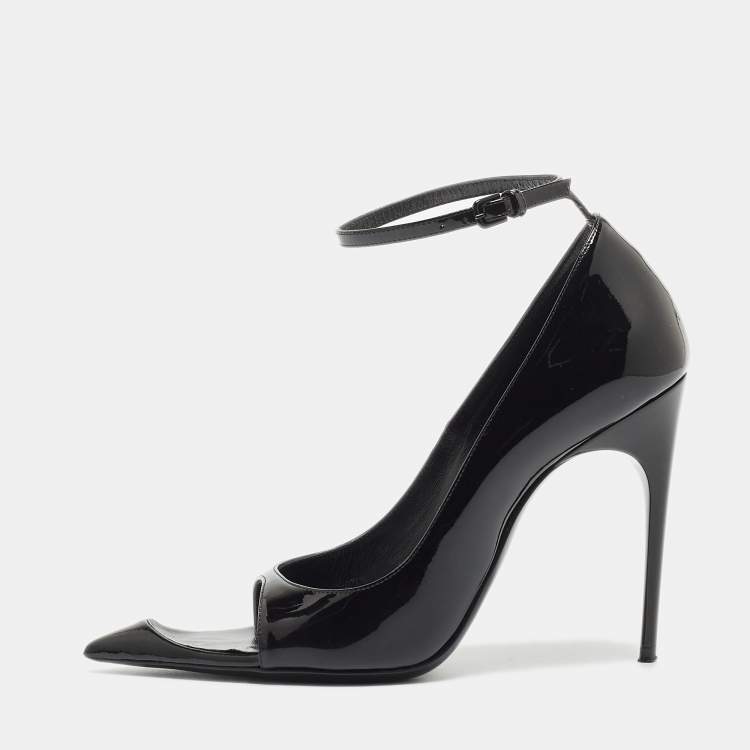 Saint Laurent Black Patent Leather Open Pointed Toe Ankle Strap Pumps Size  36 Saint Laurent Paris | The Luxury Closet