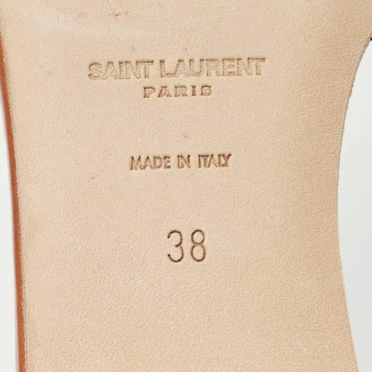 Pre Owned Saint Laurent Brown Leather Tribute Flat Slides Size 38 