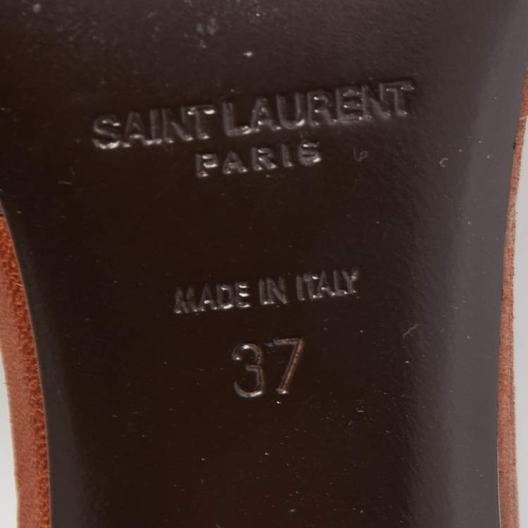 Pre Owned Saint Laurent Brown Knotted Leather Bianca Slide Sandals Size 37