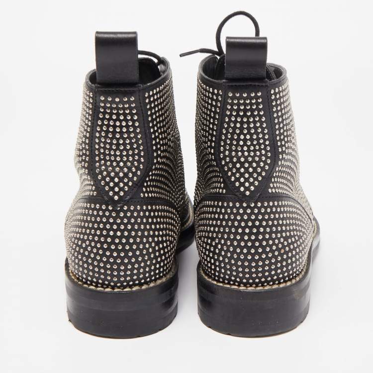 Pre Owned Saint Laurent Black Leather Embellished Combat Boots Size 37