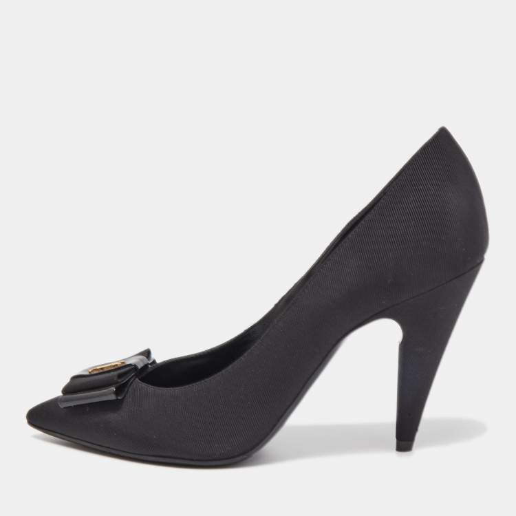Pre Owned Saint Laurent Black Canvas Pointed Toe Pumps Size 36.5