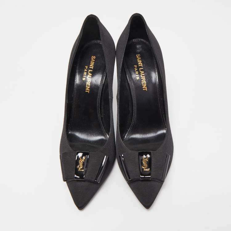 Pre Owned Saint Laurent Black Canvas Pointed Toe Pumps Size 36.5