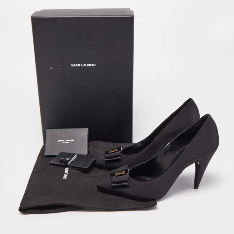 Pre Owned Saint Laurent Black Canvas Pointed Toe Pumps Size 36.5