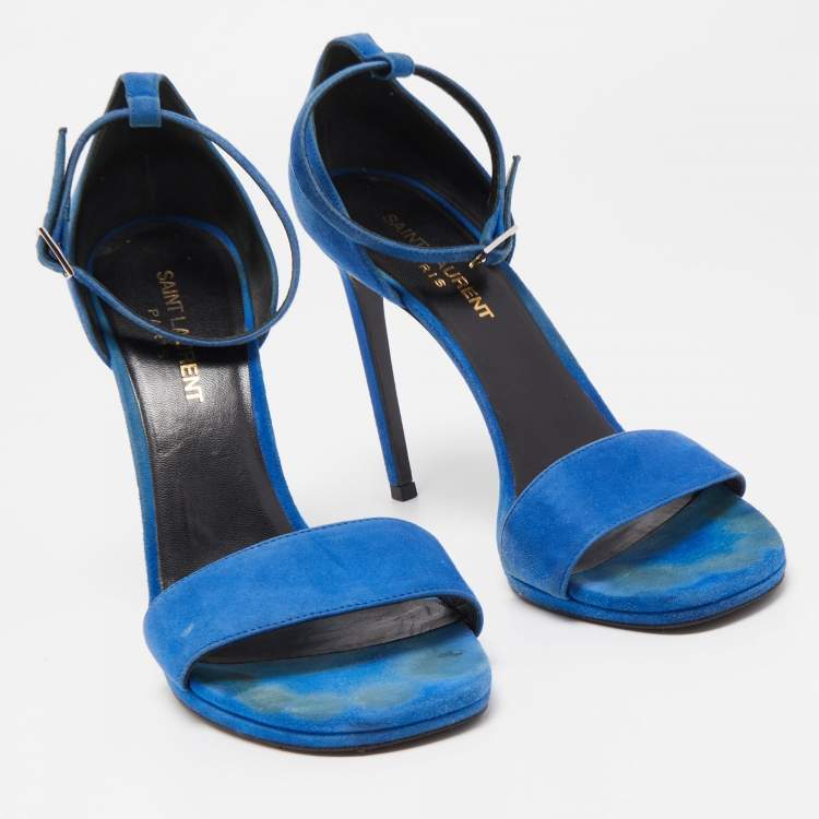 Pre Owned Saint Laurent Blue Suede Jane Sandals Size 38.5