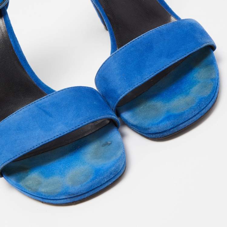 Pre Owned Saint Laurent Blue Suede Jane Sandals Size 38.5