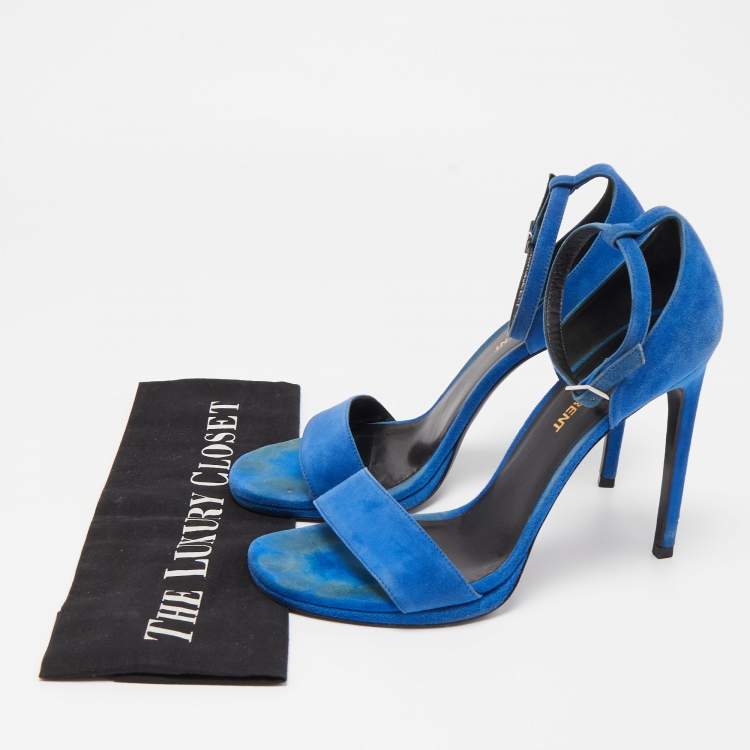 Pre Owned Saint Laurent Blue Suede Jane Sandals Size 38.5