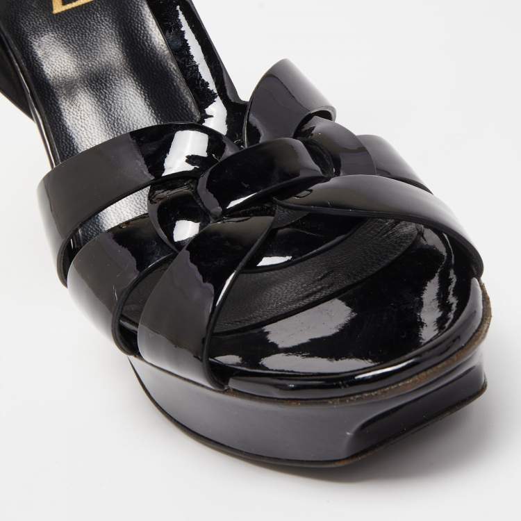 Pre Owned Saint Laurent Black Patent Leather Tribute Platform Sandals Size 38