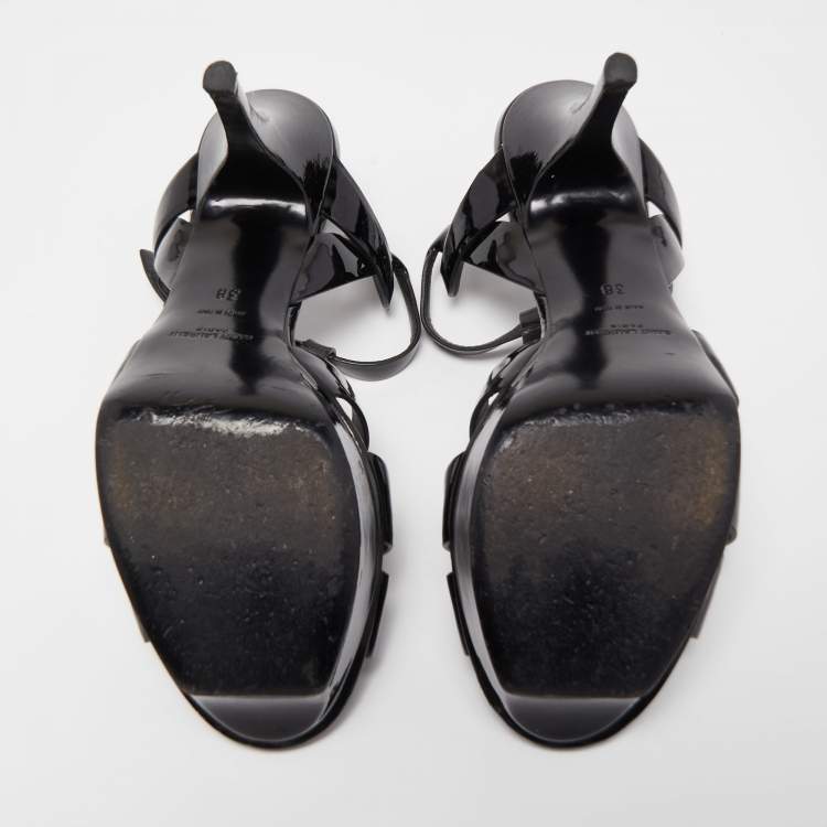 Pre Owned Saint Laurent Black Patent Leather Tribute Platform Sandals Size 38