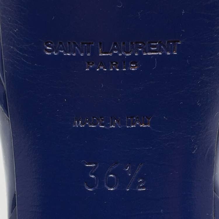 Pre Owned Saint Laurent Blue Patent Leather Tribute Sandals Size 36.5