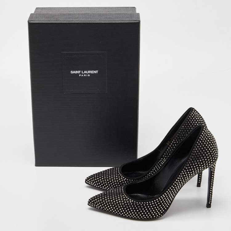 Pre Owned Saint Laurent Black Suede Crystal Embellished Pointed Pumps Size 38