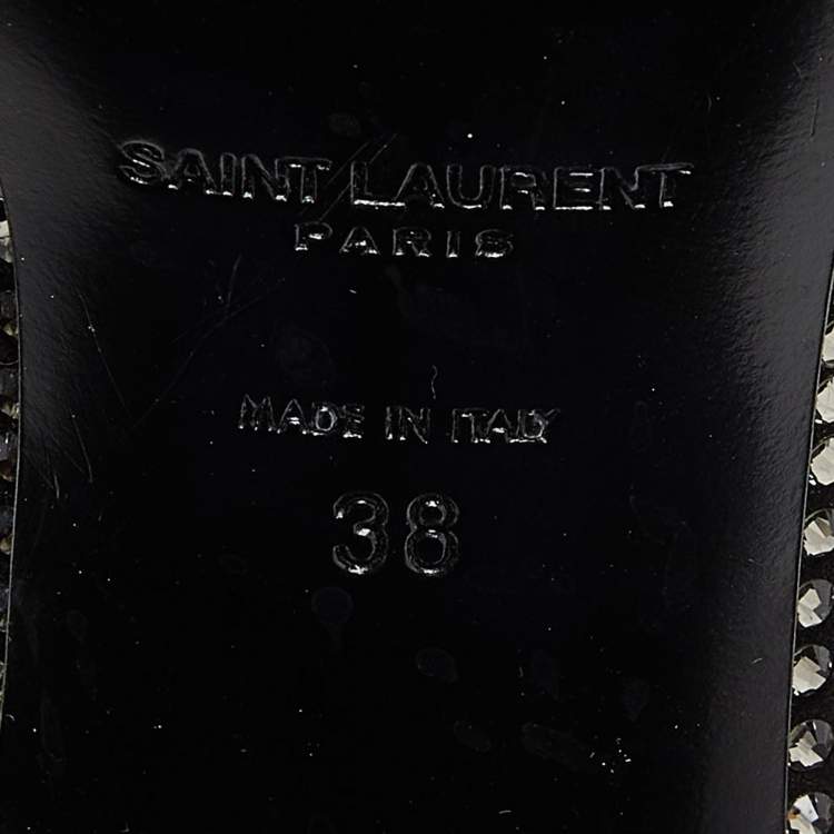 Pre Owned Saint Laurent Black Suede Crystal Embellished Pointed Pumps Size 38