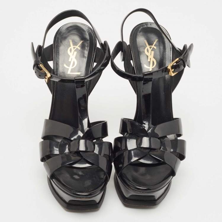 Pre Owned Saint Laurent Black Patent Leather Tribute Sandals Size 38